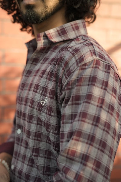 Maroon Double Cloth Check Shirt