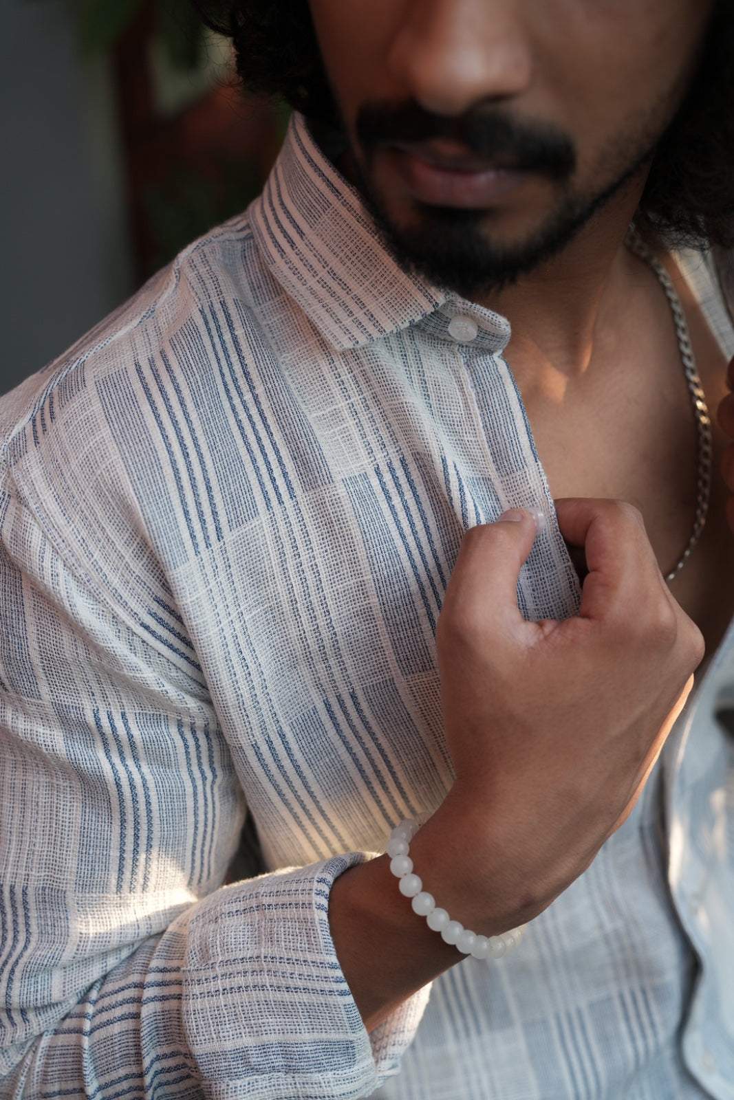 White Blue Jute Check Shirt