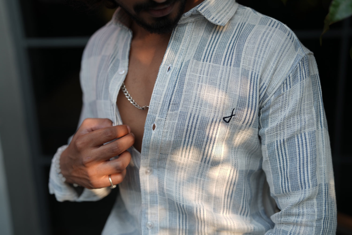 White Blue Jute Check Shirt