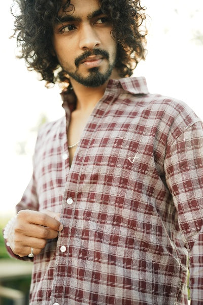 Maroon Double Cloth Check Shirt