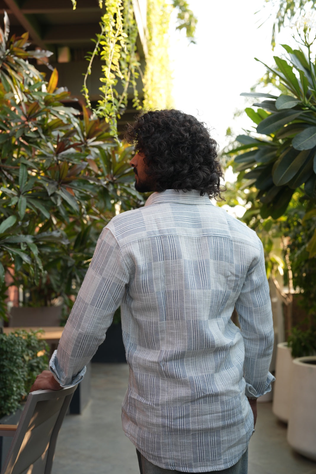 White Blue Jute Check Shirt