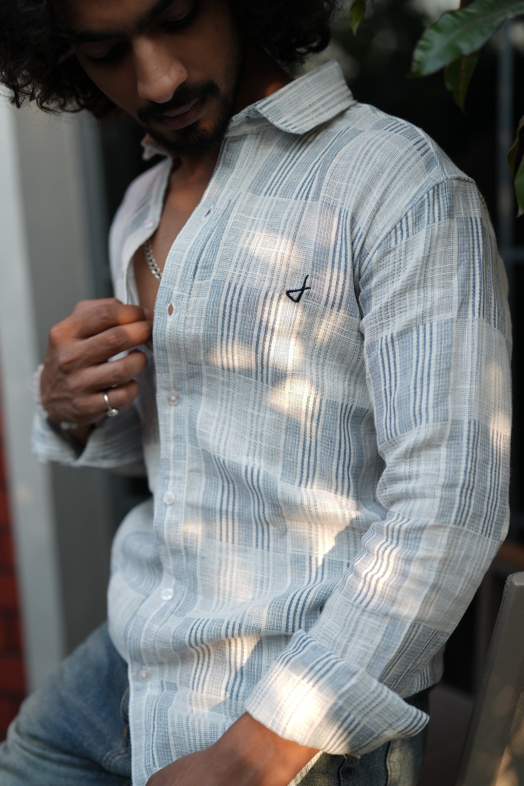 White Blue Jute Check Shirt