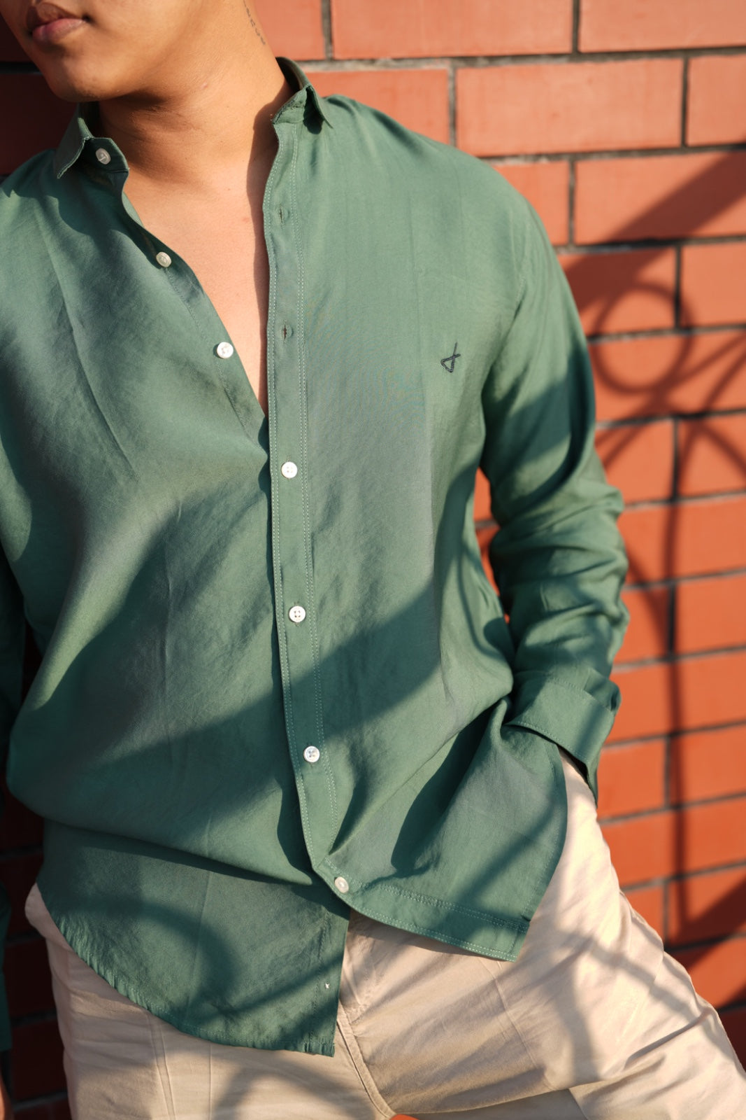 Green Lining Lycra Plain Shirt
