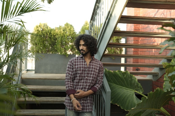 Maroon Double Cloth Check Shirt